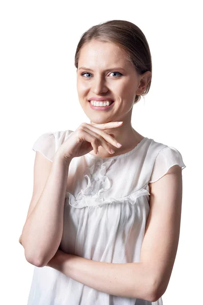 Retrato Una Hermosa Mujer Posando Aislada Sobre Blanco —  Fotos de Stock