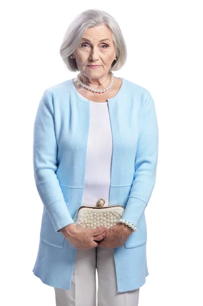Beyaz Arka Planda Izole Edilmiş Güzel Yaşlı Bir Kadının Portresi — Stok fotoğraf