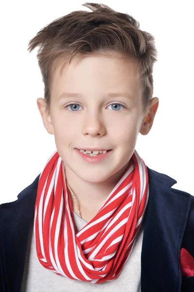 Leuke Jongen Die Zich Voordeed Geïsoleerd Witte Achtergrond — Stockfoto