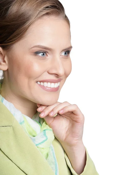 Retrato Hermosa Mujer Negocios Posando Aislada Sobre Blanco — Foto de Stock