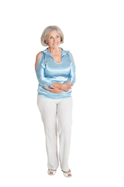 Smiling Senior Woman Posing Isolated White Background — Stock Photo, Image