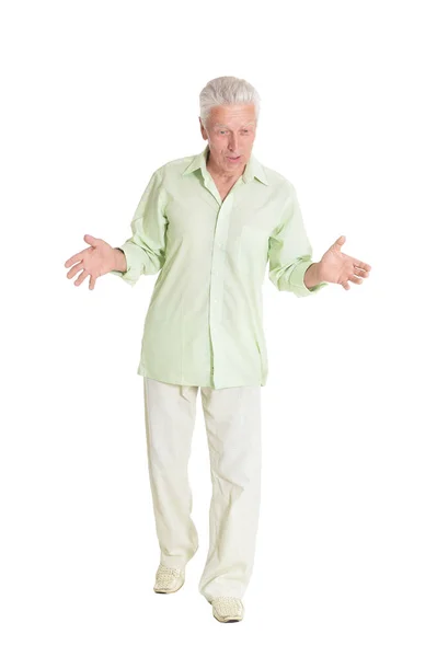 Portrait Surprised Senior Man Isolated White Background — Stock Photo, Image