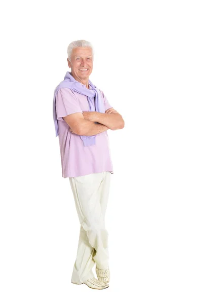 Porträt Eines Glücklichen Älteren Mannes Der Isoliert Auf Weißem Hintergrund — Stockfoto