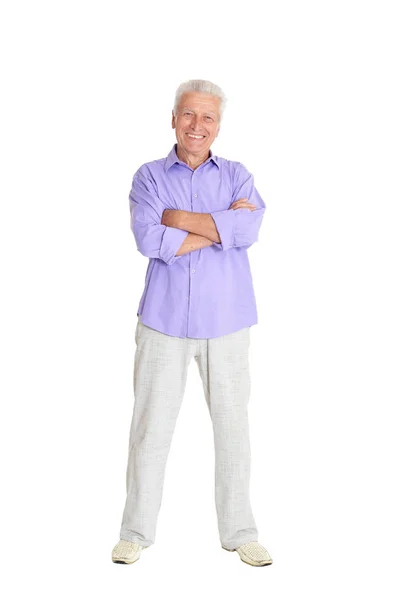 Portrait Smiling Senior Man Isolated White Background — Stock Photo, Image