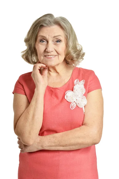 Senior Woman Posing Isolated White Background — Stock Photo, Image