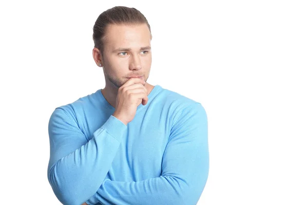 Portrait Beau Jeune Homme Isolé Sur Fond Blanc — Photo