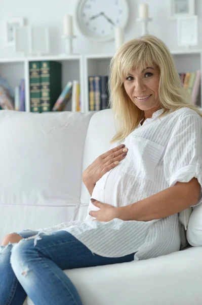 Beautiful Pregnant Woman Posing Home — Stock Photo, Image