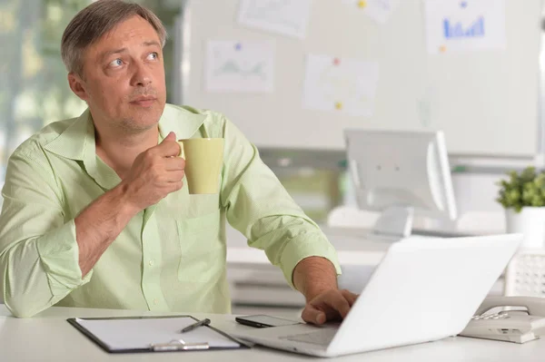 El hombre trabajando con el ordenador portátil — Foto de Stock