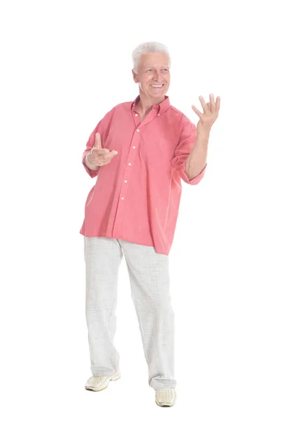 Portret Szczęśliwy Człowiek Starszy Pozowanie Białym Tle — Zdjęcie stockowe