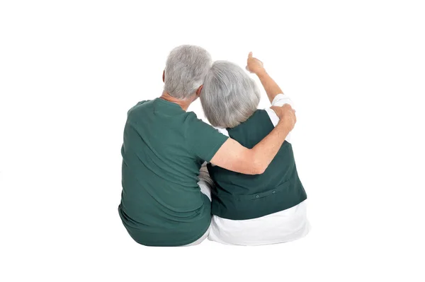 Rückansicht Eines Älteren Paares Das Sich Isoliert Auf Weißem Hintergrund — Stockfoto