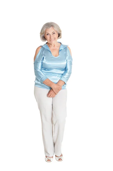 Smiling Senior Woman Posing Isolated White Background — Stock Photo, Image