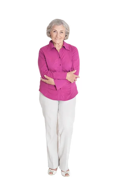 Smiling Senior Woman Posing Isolated White Background — Stock Photo, Image