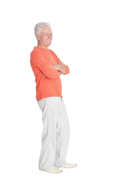 Portrait Smiling Senior Man Isolated White Background — Stock Photo, Image