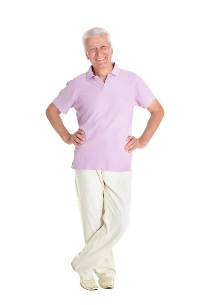 Portrait Happy Senior Man Posing Isolated White Background — Stock Photo, Image