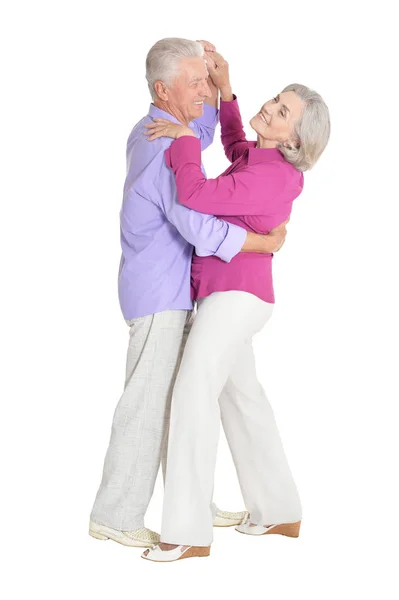 Portrait Happy Senior Couple Dancing Isolated White Background Stock Picture