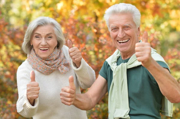 Senior koppel poseren in het park — Stockfoto