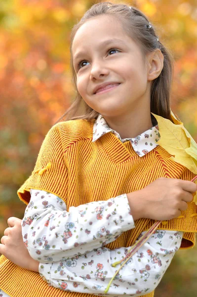 Fille souriant dans le parc automnal — Photo