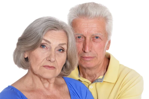 Sad Senior Couple Posing Together Isolated White Background — Stock Photo, Image