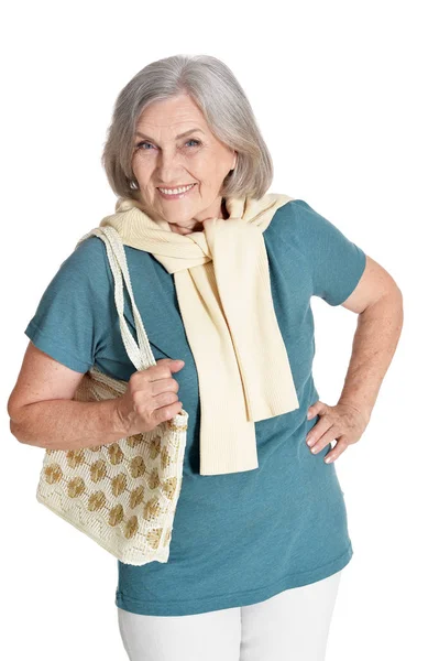 Portrait Beautiful Senior Woman Isolated White Background — Stock Photo, Image