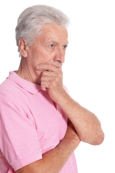 Porträtt Tänkande Senior Man Isolerade Vit Bakgrund — Stockfoto