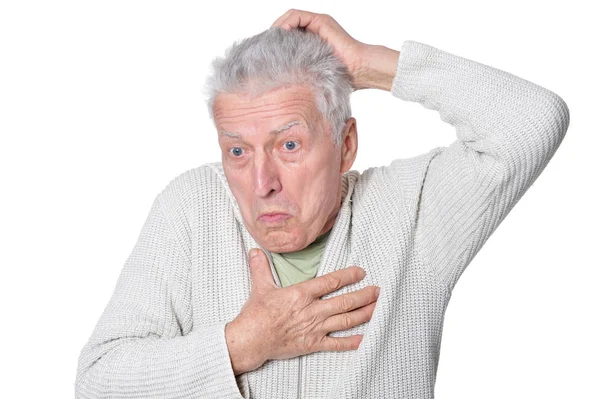 Portret Van Boos Senior Man Geïsoleerd Witte Achtergrond — Stockfoto