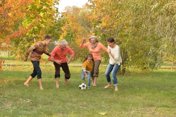 Stor familj spelar fotboll — Stockfoto