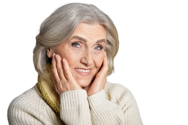 Ritratto Bella Donna Anziana Isolata Sfondo Bianco — Foto Stock