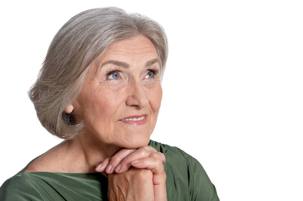 Porträt Der Schönen Lächelnden Seniorin Isoliert Auf Weißem Hintergrund — Stockfoto