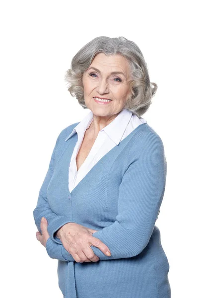 Портрет Красивой Пожилой Женщины Белом Фоне — стоковое фото