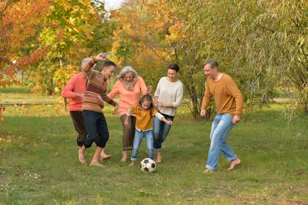 Stor familj spelar fotboll — Stockfoto