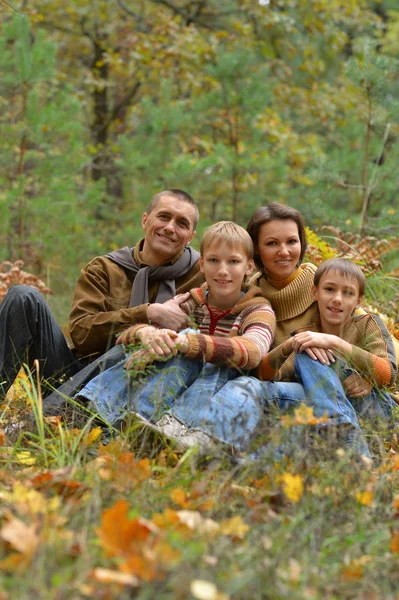 Familj på fyra i park — Stockfoto