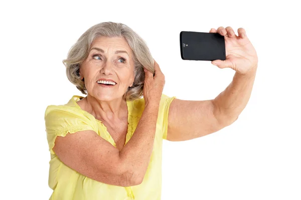 Senior woman  taking selfie photo — Stock Photo, Image