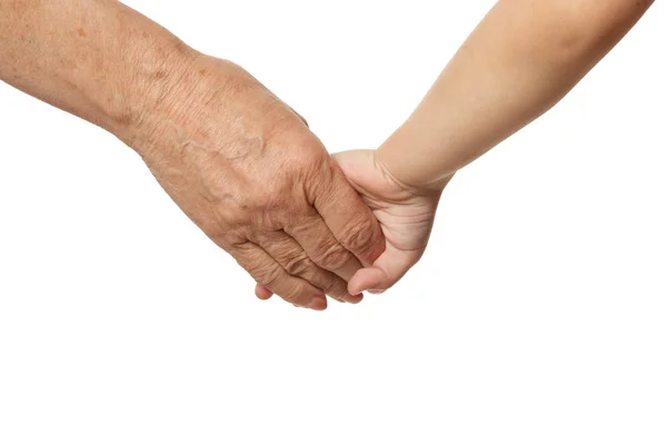 Avós Mão Com Menina Mão Fundo Branco — Fotografia de Stock