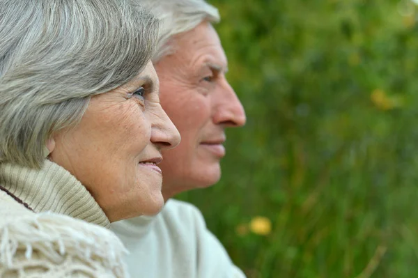 Happy mature couple walking in the park — Stock Photo, Image