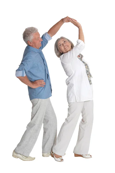 Portrait Couple Personnes Âgées Dansant Isolé Sur Fond Blanc — Photo
