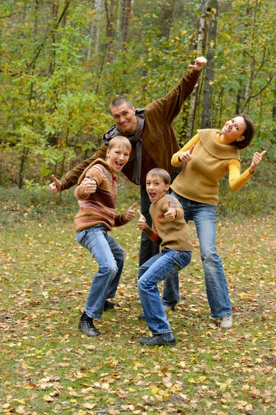 Família de quatro pessoas no parque — Fotografia de Stock