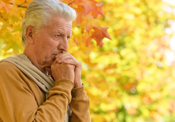 Porträtt Tankeväckande Senior Man Utomhus — Stockfoto