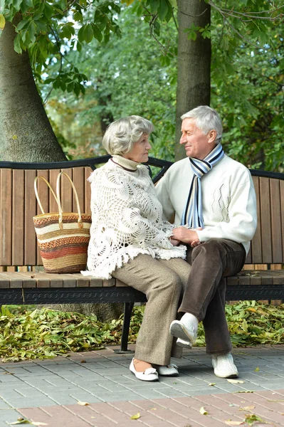 Elderly couple  in autumn park — Stock Photo, Image