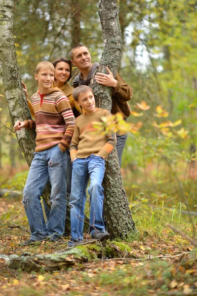 Familj på fyra i park — Stockfoto