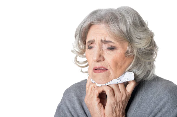 Portrait Sick Senior Woman Posing White Background — Stock Photo, Image