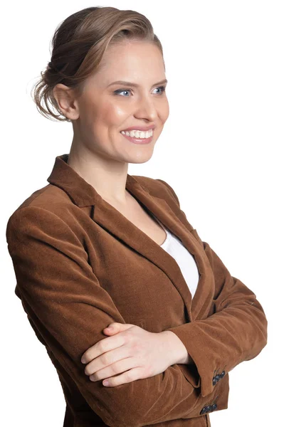 Portrait Beautiful Businesswoman Posing Isolated White — Stock Photo, Image