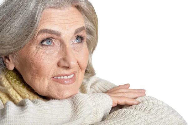 Portret Van Mooie Senior Vrouw Geïsoleerd Witte Achtergrond — Stockfoto