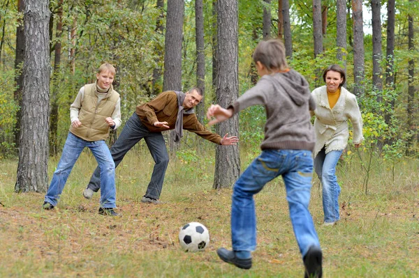 Familj på fyra i park — Stockfoto