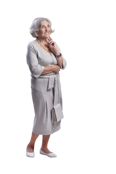 Porträtt Vackra Senior Kvinna Isolerad Vit Bakgrund — Stockfoto