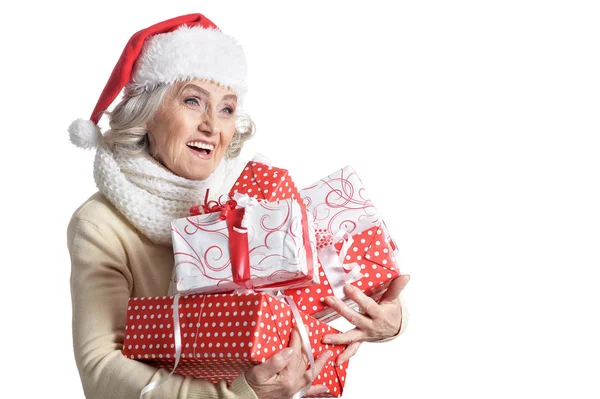 Frau mit Weihnachtsmütze — Stockfoto