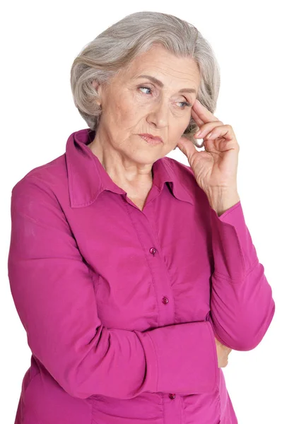 Sad Senior Woman Isolated White Background — Stock Photo, Image