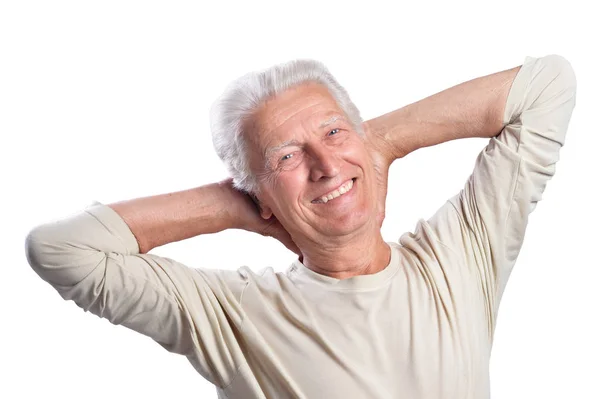 Lycklig Senior Man Poserar Isolerade Vit Bakgrund — Stockfoto