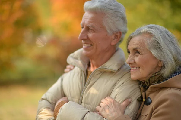 Portrait Beautiful Senior Couple Hugging Park — Stock Photo, Image