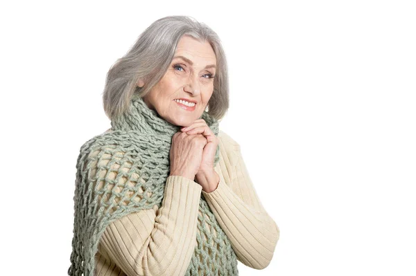 Retrato Una Hermosa Mujer Mayor Posando Aislada Sobre Fondo Blanco — Foto de Stock