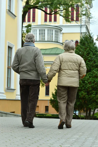 Happy Senior Couple Walking Autumn — Stock Photo, Image